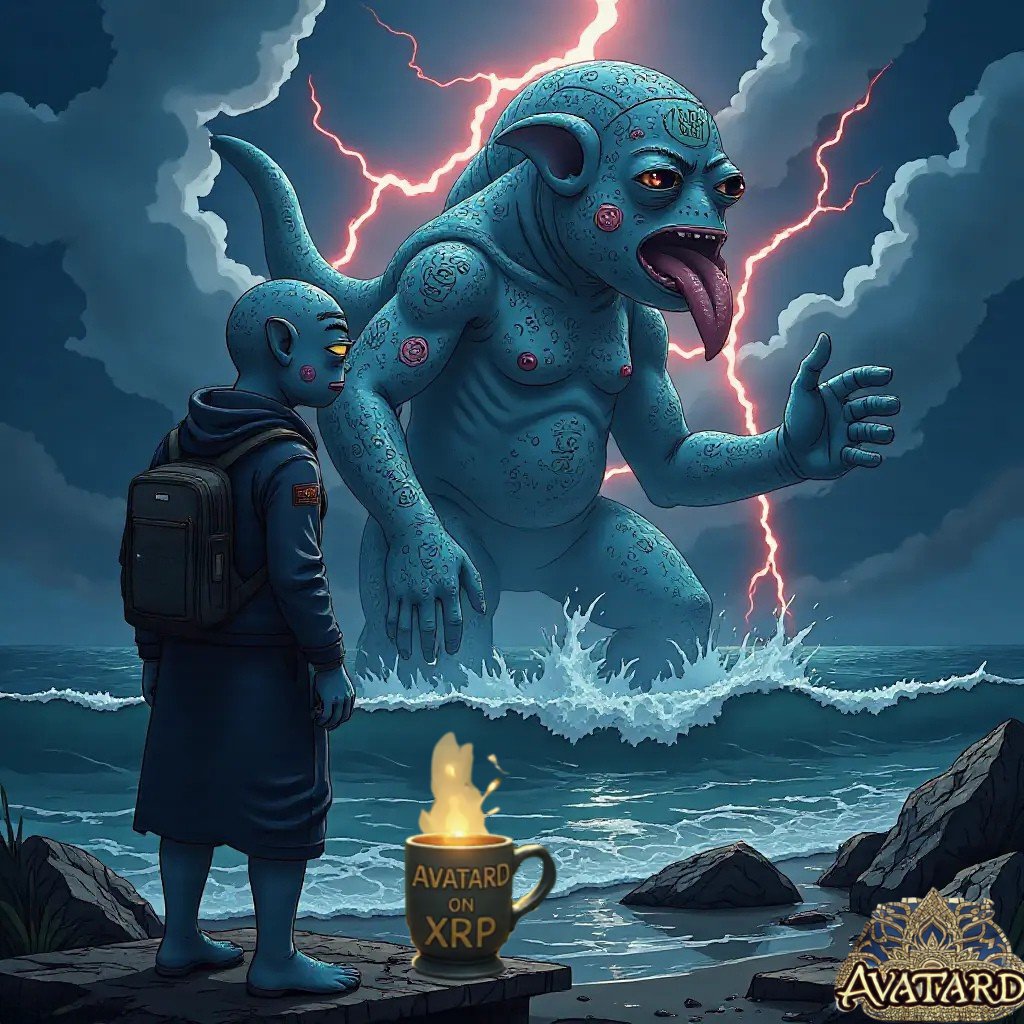Avatardian's tweet image. Good morning!

When you summon a sea demon just to flex your NFT collection and now he wants to crash on your couch.
☕ 

AVATARD on XRP hits different during a storm.

#Web3Problems #AVATARD #XRP #MonstersWithTaste