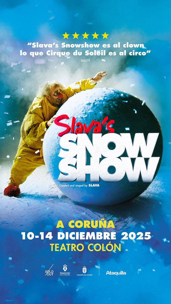 QueArte_Producciones (@quearteojea) on Twitter photo ❄️ Slava’s Snowshow llega al Teatro Colón A Coruña en el mes de diciembre.
¡4 únicos días!
🎟️ <a href="/Ataquilla_com/">Ataquilla.com</a> ❄️ Slava’s Snowshow llega al Teatro Colón A Coruña en el mes de diciembre.
¡4 únicos días!
🎟️ <a href="/Ataquilla_com/">Ataquilla.com</a>