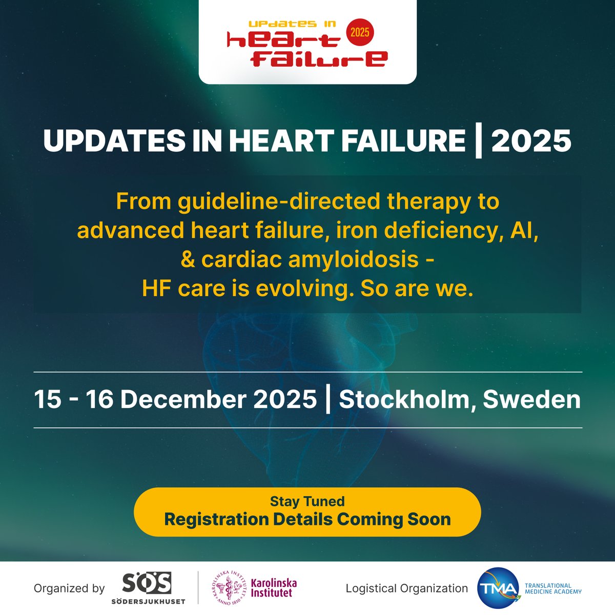 Translational Medicine Academy (TMA) (@tmacademy_org) on Twitter photo Heart failure is evolving—and so is how we translate it into action!
From GDMT to iron deficiency, advanced HF, AI & cardiac amyloidosis—
TMA is bringing clarity to clinical complexity.
Save the date: Dec 15–16, Stockholm
tmacademy.org
<a href="/GianluSava/">Gianluigi Savarese</a>
#UpdatesinHF2025 Heart failure is evolving—and so is how we translate it into action!
From GDMT to iron deficiency, advanced HF, AI & cardiac amyloidosis—
TMA is bringing clarity to clinical complexity.
Save the date: Dec 15–16, Stockholm
tmacademy.org
<a href="/GianluSava/">Gianluigi Savarese</a>
#UpdatesinHF2025