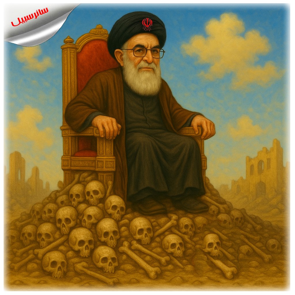 خامنئي ديكتاتور يحكم فوق الخراب والجماجم!!..
خامنه‌ای دیکتاتوری است که بر ویرانیها و جمجمه‌ها حکومت میکند!!..
Khamenei is a dictator who rules over ruins and skulls!!۰
#خامنئي_عدو_مشترك #انتفاضة_حتى_إسقاط_النظام 
#عيد_الأضحى_المبارك #كل_عام_وانتم_بخير