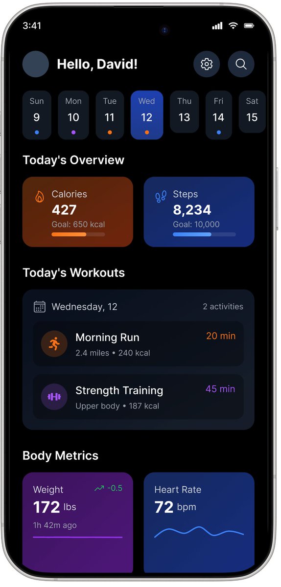 KellehEyad's tweet photo. Loving this fitness dashboard I just made on @motiff_hq The dark theme, bold colors, and clean layout make it super attractive. @motiff_hq really boosts creativity and efficiency! #UIDesign #Motiff #FitnessApp #CreativeFlow https://t.co/0AQYMqBf1Z