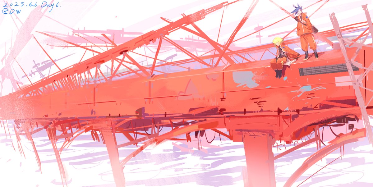 #100DayChallenge #100日チャレンジ #PROMARE 
day6
开了小幅眯眼扣色块，今天尝试透视压缩比较严重的画面😲...