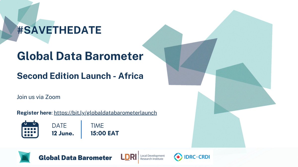 #SavetheDate
🌍 We’re launching the Africa findings from the 2nd edition of the #GlobalDataBarometer!

📅12 June 2025
📍Hybrid event

Explore how data policies &amp; practices across Africa are shaping the public good.
🔗Register to join us online: us02web.zoom.us/j/84747105428?…
#AfricaData