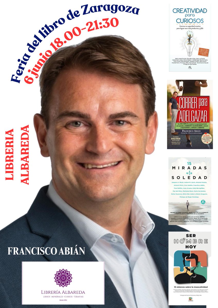 Francisco Abián (@franciscoabian) on Twitter photo Hoy viernes 6 de junio estaré firmado ✍️✍️ libros 📚📚 en la Feria del Libro de Zaragoza de 18:00 horas a 21:30 horas en la caseta de <a href="/librerialbareda/">Librería Albareda</a>
<a href="/ForrestFran_/">Francisco Abián #ForrestFran</a> Hoy viernes 6 de junio estaré firmado ✍️✍️ libros 📚📚 en la Feria del Libro de Zaragoza de 18:00 horas a 21:30 horas en la caseta de <a href="/librerialbareda/">Librería Albareda</a>
<a href="/ForrestFran_/">Francisco Abián #ForrestFran</a>