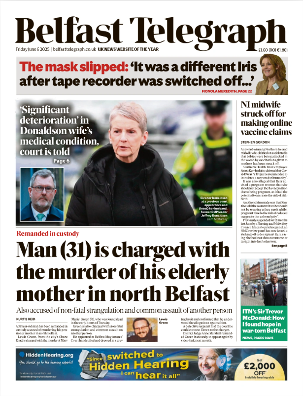Morning, readers.

Here's the front page of today's Belfast Telegraph 📰 belfasttelegraph.co.uk

Stick with us for all your breaking news.