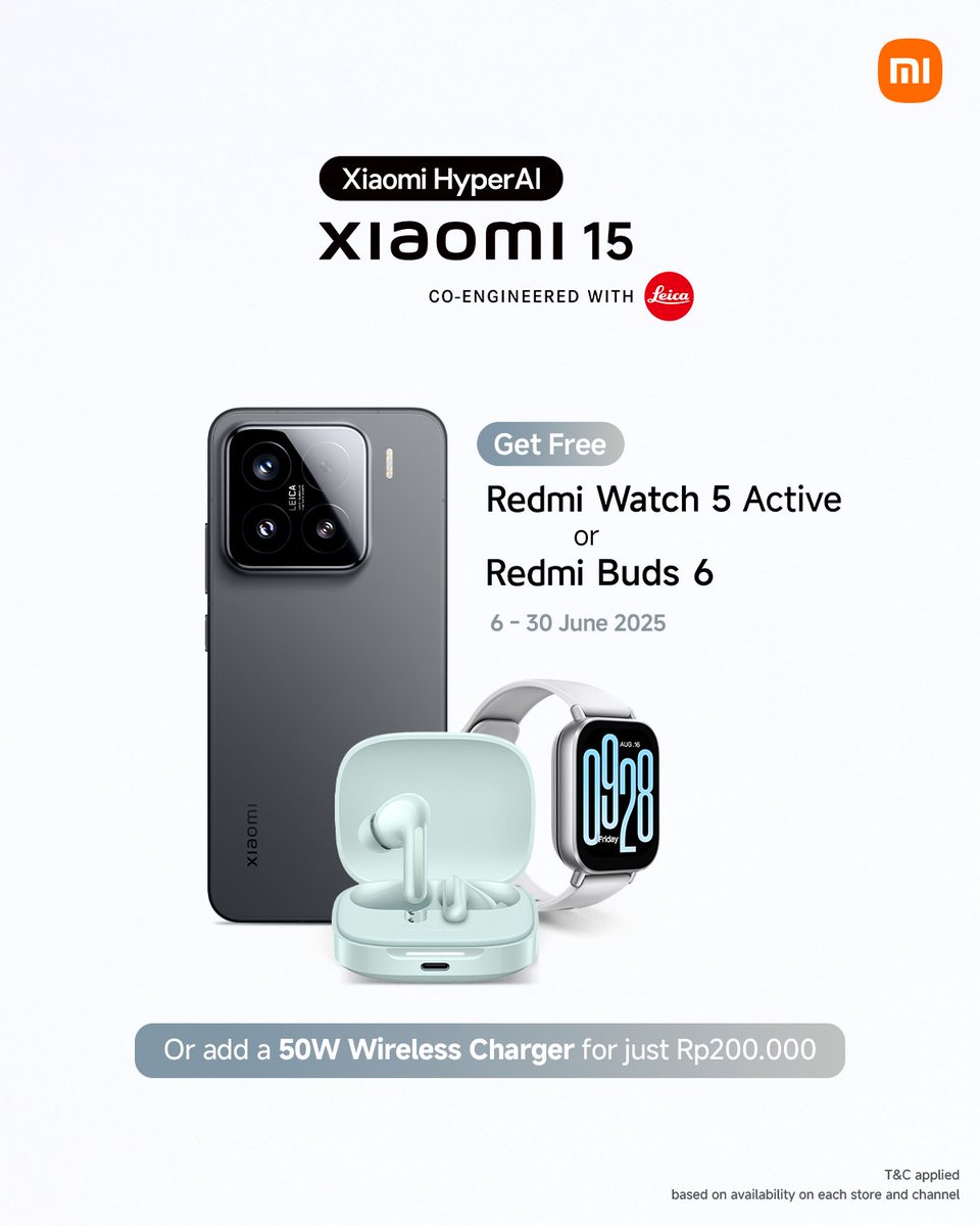 One purchase, limitless possibilities!

Rasakan pengalaman mobile photography yang sebenarnya bersama Xiaomi 15 dan dapatkan pilihan hadiah eksklusif di setiap pembeliannya! Periode promo berlangsung sampai 30 Juni 2025.

Jangan sampai ketinggalan, cek di seluruh official Xiaomi