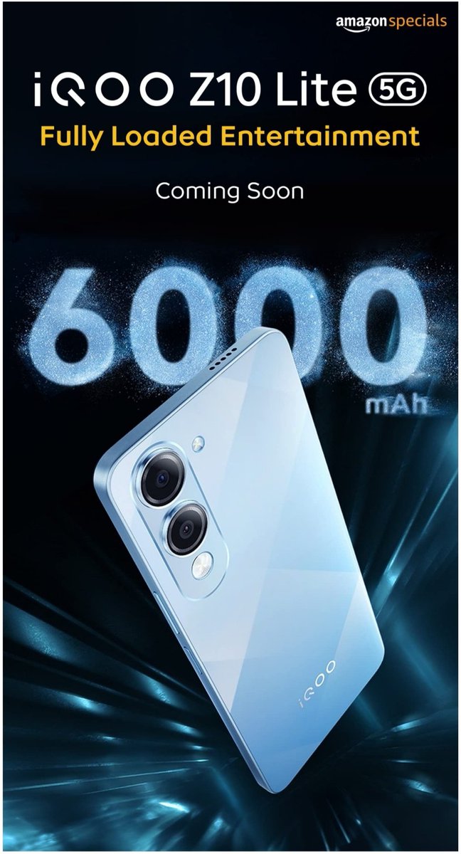 iQOO Confirmed : iQOO Z10 lite  launch in India on 18th June.
Features:-
 6000mAh🔋
Dual speaker
 120Hz Refresh rate display 
 50MP main 📸

Under 12k
#iqooZ10lite