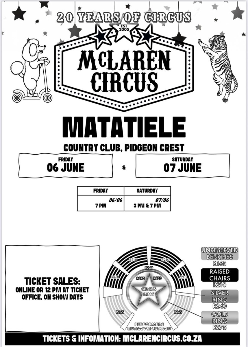 mclarenscircus's tweet photo. #Matatiele! You cannot afford to miss @mclarenscircus Popular 2025 Show in town Today๐ช๐๐ฆ๐ฏ๐ด๐ฉ๐คก๐ฅณ๐โค๏ธ
Coming Soon to #Kokstad #PortShepstone #Scottburgh #eManzimtoti & #Durban #KZN #BAL5 Elon Nonku #RHODurbanS5
Buy Tickets Online: https://t.co/Y5XPaa1RcI
WhatsApp:082 7475 726 https://t.co/vcj3BdREPr