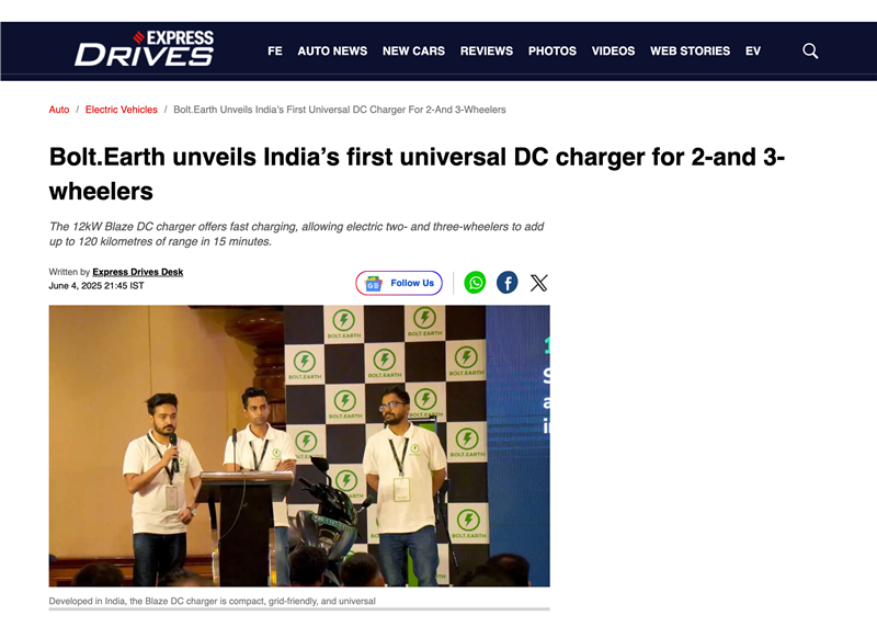 Bolt.Earth (@bolt_earth) on Twitter photo On June 4th, Blaze DC was unveiled to the world.
And today, we’re grateful to see the media taking note — with this coverage from <a href="/FinancialXpress/">Financial Express</a> xserving as a small reminder of how far we’ve come.
Read the story here: lnkd.in/g48sdYpK
#BlazeDC #BoltEarth On June 4th, Blaze DC was unveiled to the world.
And today, we’re grateful to see the media taking note — with this coverage from <a href="/FinancialXpress/">Financial Express</a> xserving as a small reminder of how far we’ve come.
Read the story here: lnkd.in/g48sdYpK
#BlazeDC #BoltEarth