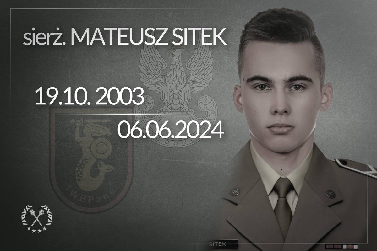 🕯️ „Nie umiera ten, kto trwa w pamięci żywych.” – ks. Jan Twardowski
Dokładnie rok temu, 6 czerwca 2024 r., zmarł sierż. Mateusz Sitek – żołnierz Wojska Polskiego, który został śmiertelnie raniony podczas obrony granicy polsko-białoruskiej. Miał 21 lat.
Był patriotą, marzył o