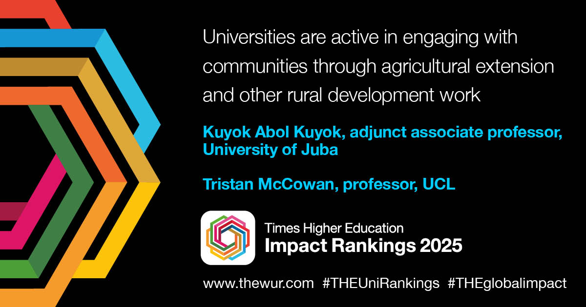 Even in the poorest nations, universities play a vital role in the SDGs

🖊️Kuyok Abol Kuyok 🖊️Tristan McCowan  #THEUniRankings #THEglobalimpact ow.ly/PaaQ50W3s8W