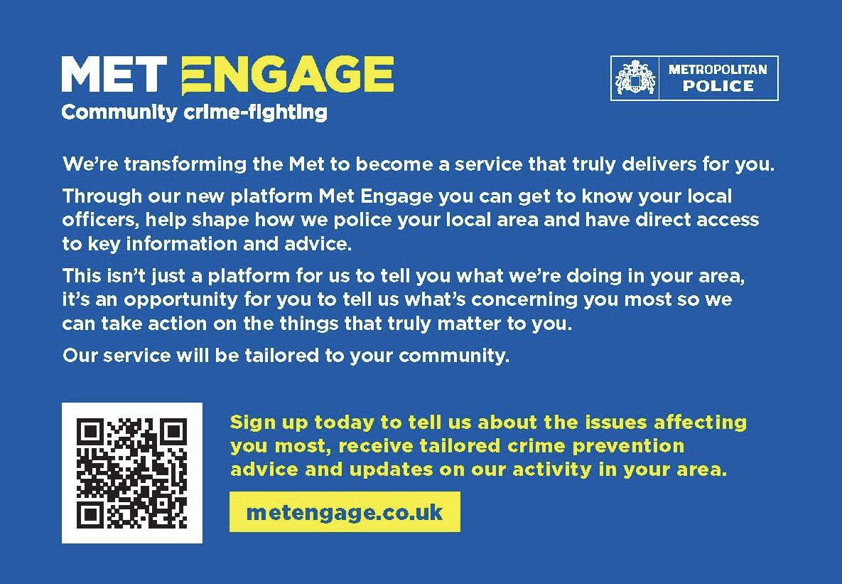 Introducing The Met’s brand-new communication and engagement platform — your gateway to staying connected with local community teams.

You can now register using the link below ⬇️ and get a first look at what’s happening in your area.

metengage.co.uk

#MetEngage