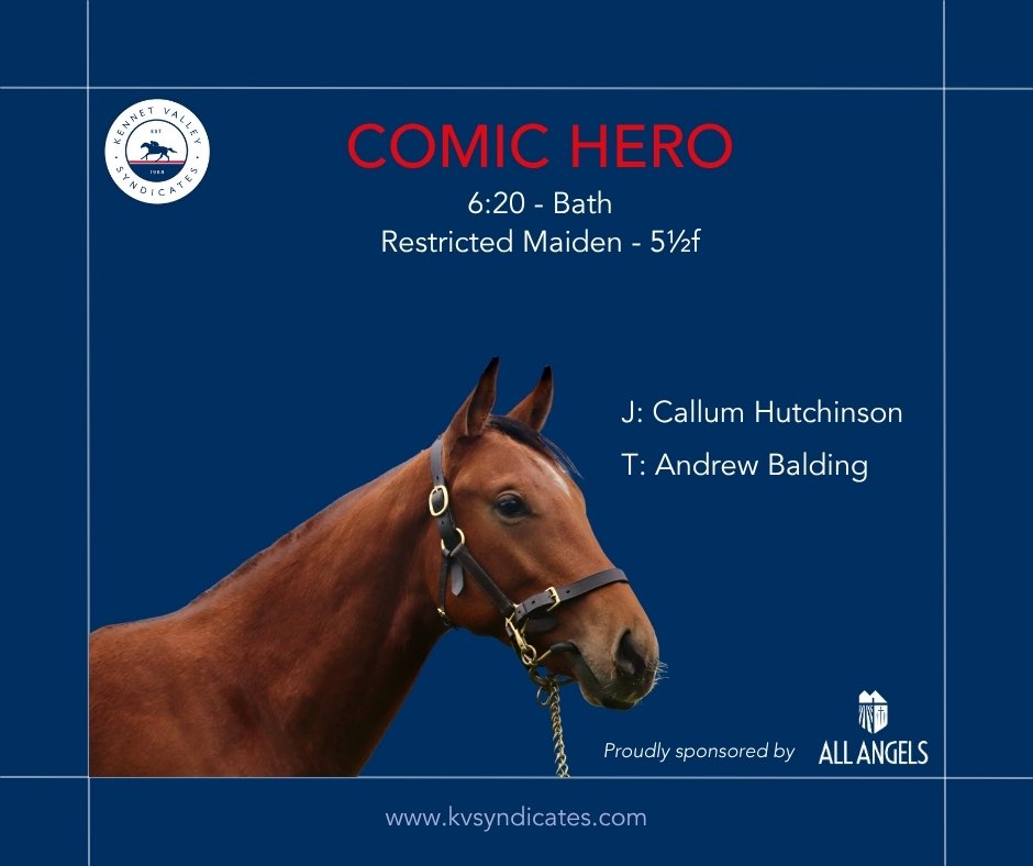 Kennet Valley Syndicates (@kennetvalleysyn) on Twitter photo COMIC HERO is set to make his debut in the £30k Juddmonte EBF Restricted Maiden <a href="/BathRacecourse/">Bath Racecourse</a> later today, due off at 6:20pm.
With a decent draw in stall 2, he'll be ridden by Callum Hutchinson, who knows him well. As part of the valuableJuddmonte/Darley sponsored COMIC HERO is set to make his debut in the £30k Juddmonte EBF Restricted Maiden <a href="/BathRacecourse/">Bath Racecourse</a> later today, due off at 6:20pm.
With a decent draw in stall 2, he'll be ridden by Callum Hutchinson, who knows him well. As part of the valuableJuddmonte/Darley sponsored