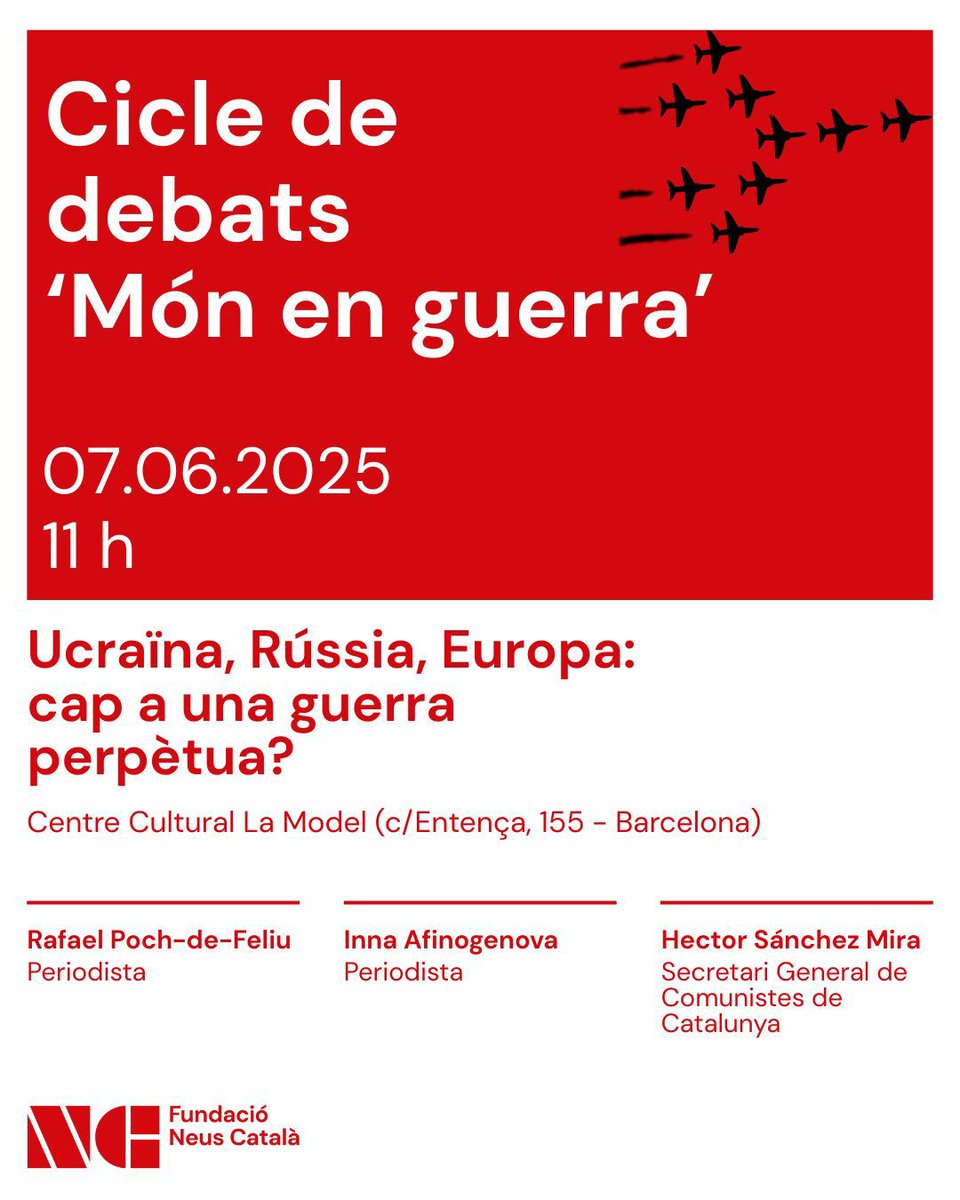Cristina Bedmar Batalla (@crisbb96) on Twitter photo Cap a on camina Europa? Què s'hi juga a Ucraïna? Com ha de ser la relació amb Rússia?
La <a href="/NeusCatala_fun/">Neus Català</a> inaugura un cicle d'aquells que incomoden a qui no els agrada no poder controlar sempre el relat.
El cartell? De luxe: Rafel Poch-de-Feliu, <a href="/inafinogenova/">Inna Afinogenova</a> i <a href="/HSanchezMira/">Hector Sánchez Mira</a>. Cap a on camina Europa? Què s'hi juga a Ucraïna? Com ha de ser la relació amb Rússia?
La <a href="/NeusCatala_fun/">Neus Català</a> inaugura un cicle d'aquells que incomoden a qui no els agrada no poder controlar sempre el relat.
El cartell? De luxe: Rafel Poch-de-Feliu, <a href="/inafinogenova/">Inna Afinogenova</a> i <a href="/HSanchezMira/">Hector Sánchez Mira</a>.