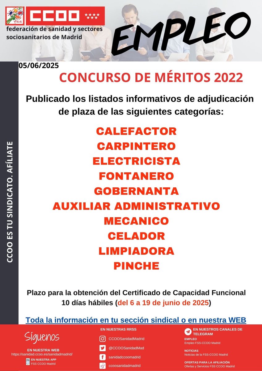 Seguimos con la segunda vuelta de la ope de méritos del SERMAS