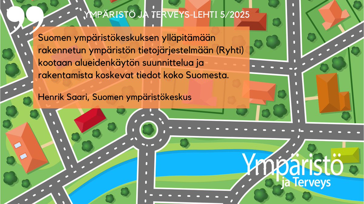 Henrik Saaren <a href="/SYKEinfo/">Suomen ympäristökeskus</a> artikkeli "Kaava- ja rakennustiedot kokoavan järjestelmän palvelut avautuivat" Ympäristö ja Terveys-lehdessä 5/2025. ymparistojaterveys.fi #ryhti #rakennettuympäristö #karttapalvelu #ympäristö