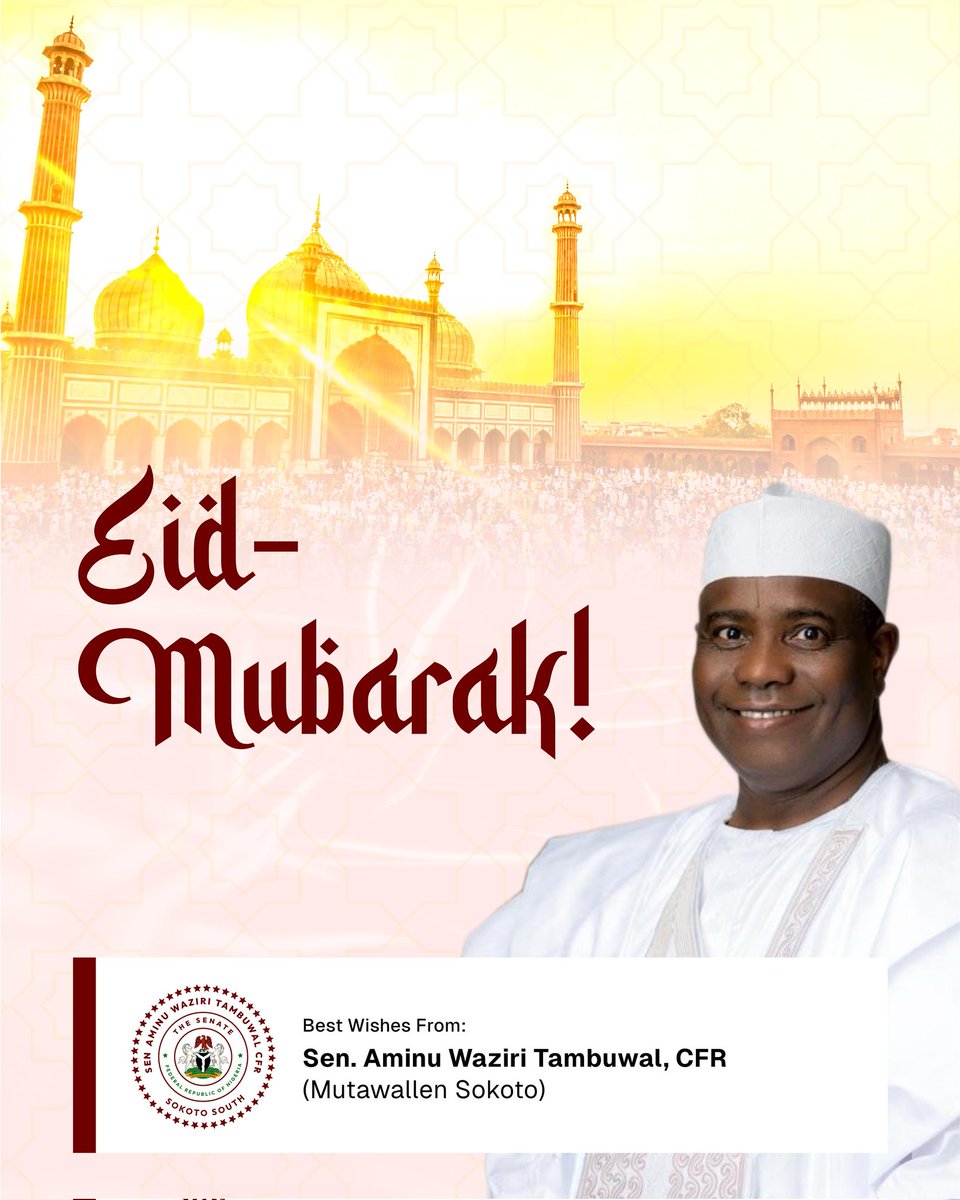 AWTambuwal's tweet image. As we mark this sacred occasion of Eid al-Adha, I extend my heartfelt greetings and best wishes to all Muslims across Nigeria and around the world.
Eid al-Kabir is a time of deep reflection, sacrifice, compassion, and unwavering faith. It reminds us of the values of obedience to…