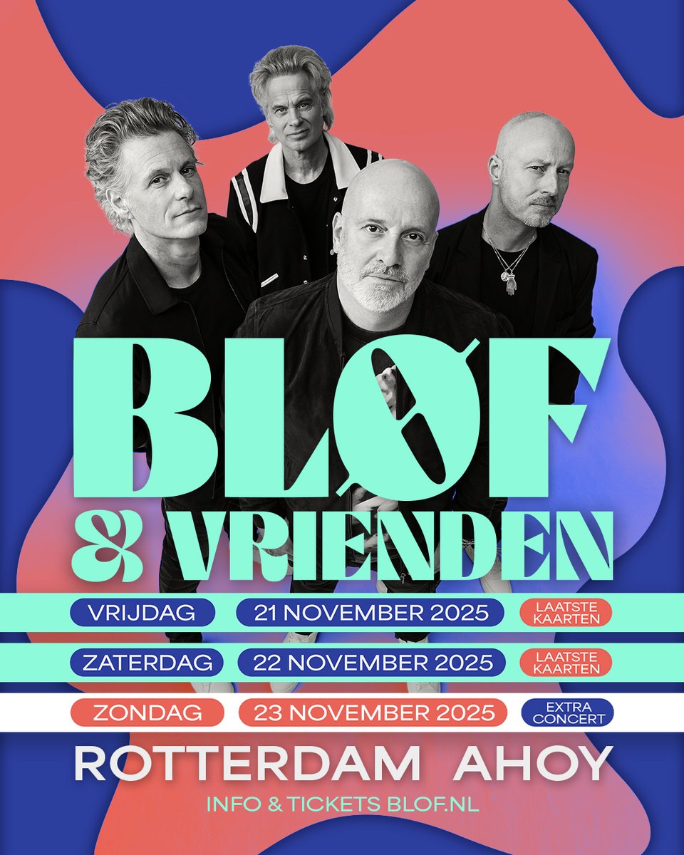 Dit najaar spelen we niet twee maar drie BLØF &amp; Vrienden-shows in Rotterdam Ahoy! De extra show is op zondag 23 november, kaarten zijn vanaf nu beschikbaar op blof.nl/ahoy 😎