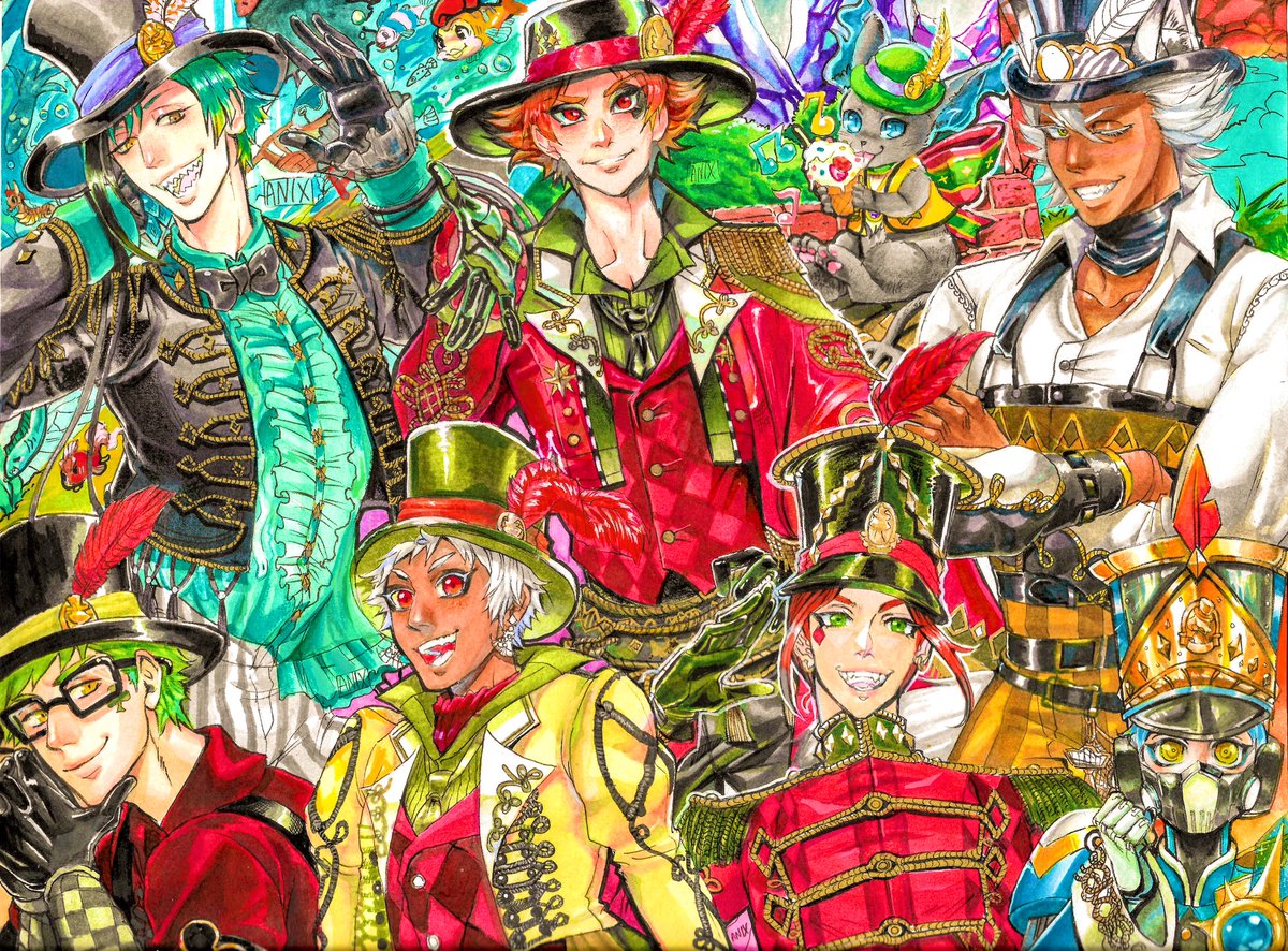 Finally got my art scanned so the colors actually look good! I still adore the Playful Land event to this day 🥺

#twst #anixdraws #traditionalart #markerdrawing #twistedwonderland