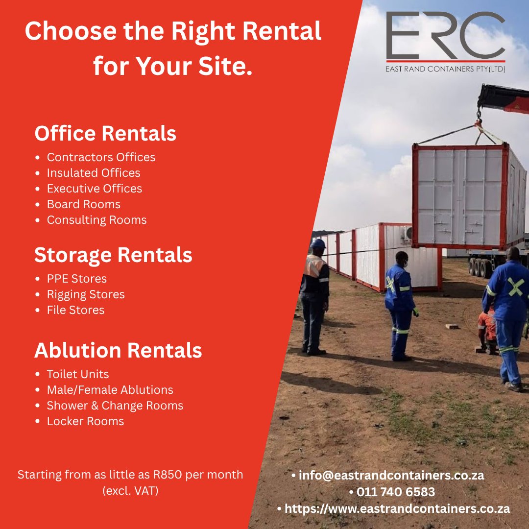 erc_jhb's tweet image. Need on-site space fast?

Rent a container from just R850/pm (excl. VAT). Quick, secure, and ready for action.

📦 Offices, storage units, ablutions &amp;amp; more. Get in touch today!

📞 011 7406583
📩 info@eastrandcontainers.co.za 

#ContainerRental #EastRandContainers #SiteSolutions