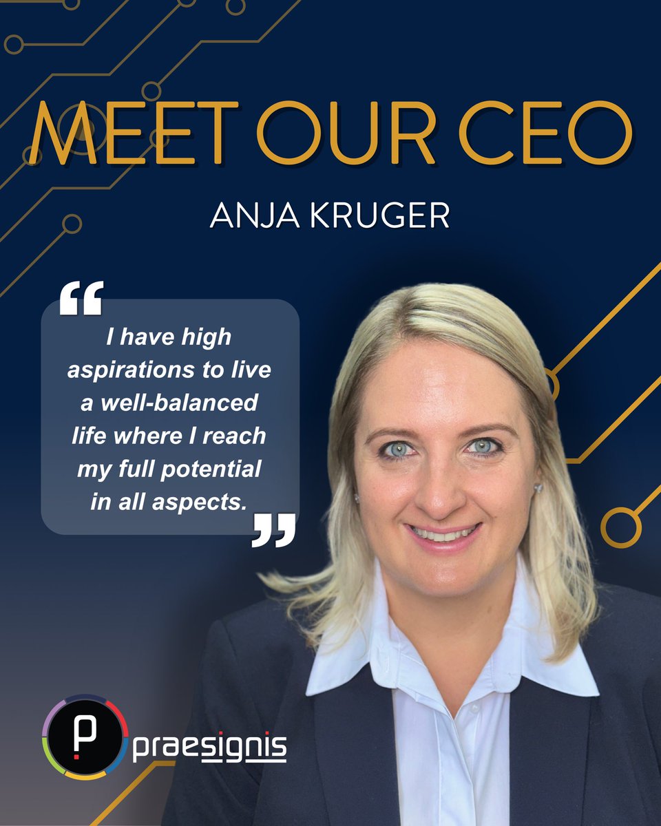 Meet Anja Kruger, our CEO!

At the helm of Praesignis is Anja Kruger, a highly driven and self-motivated leader whose passion and vision guide our team daily. She embodies a powerful blend of ambition and a deep commitment to personal growth and well-being.

#CEO #Praesignis
