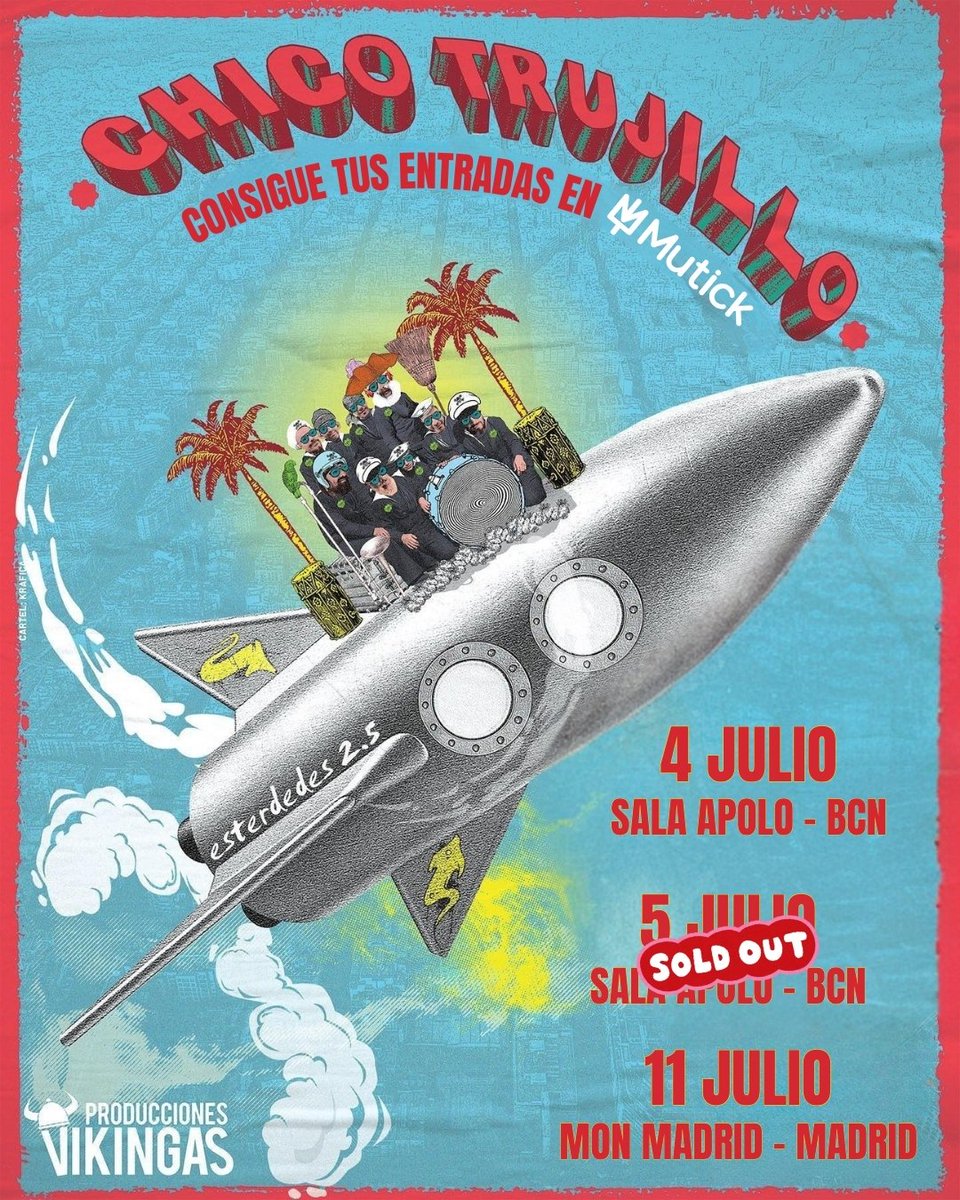 Mutick (@mutick_com) on Twitter photo <a href="/chicotrujillocl/">ChicoTrujilloficial</a> llega con toda la fuerza de la cumbia chilena y dispuestos a hacernos disfrutar 🥁✨
Y ojo... porque las entradas del 5 de julio en Barcelona volaron… ¡pero tenemos nueva fecha el 4! 🤩
📍BCN: 4 y 5 julio – <a href="/Sala_Apolo_2/">Apolo</a>
📍MAD: 11 julio – <a href="/SalaMonMadrid/">Sala MON Live</a> <a href="/chicotrujillocl/">ChicoTrujilloficial</a> llega con toda la fuerza de la cumbia chilena y dispuestos a hacernos disfrutar 🥁✨
Y ojo... porque las entradas del 5 de julio en Barcelona volaron… ¡pero tenemos nueva fecha el 4! 🤩
📍BCN: 4 y 5 julio – <a href="/Sala_Apolo_2/">Apolo</a>
📍MAD: 11 julio – <a href="/SalaMonMadrid/">Sala MON Live</a>