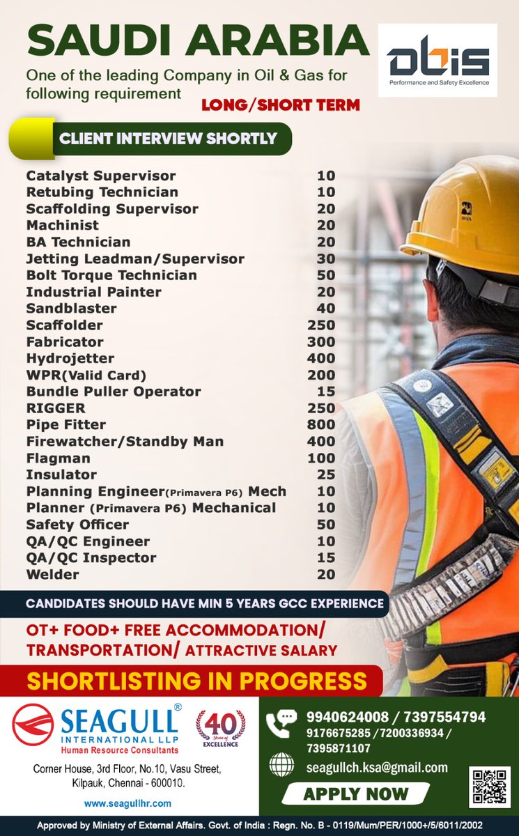 hrd1_seagull's tweet image. 🇸🇦Saudi Arabia Jobs

💻Client Interview Shortly

Location - Chennai 

 #saudiarabiajobs catalyst supervisor  #batechnician  #hydrojetter