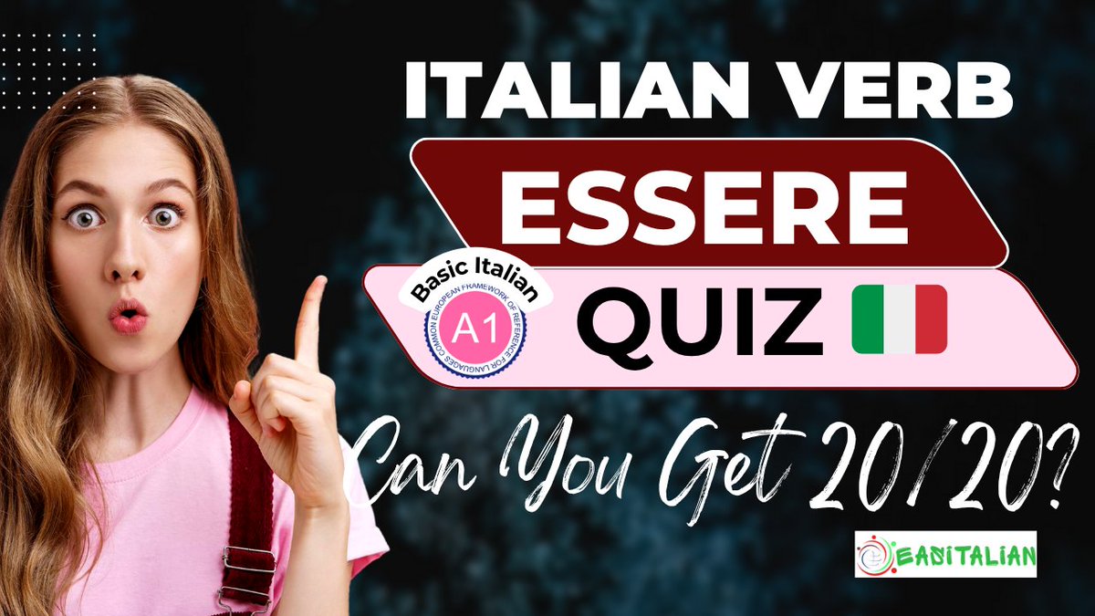 Quiz sul verbo ESSERE in italiano 🇮🇹 | Fai 20/20? Metti alla prova il tuo italiano base (A1)  - youtu.be/lPa0tDR2S_E #italian #learnitalian #italianlanguage #italiano #italy #italia #learningitalian #italianlearning