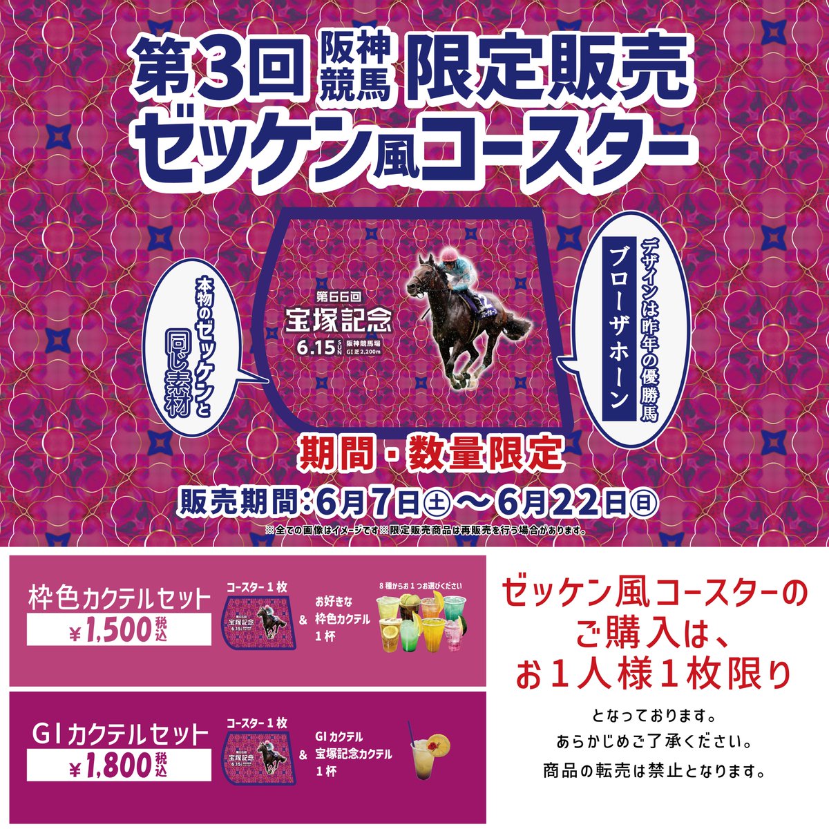🍸西3F ROKKO VISTA🏇／ 3回阪神競馬（6/7～6/22）では期間限定で枠色
