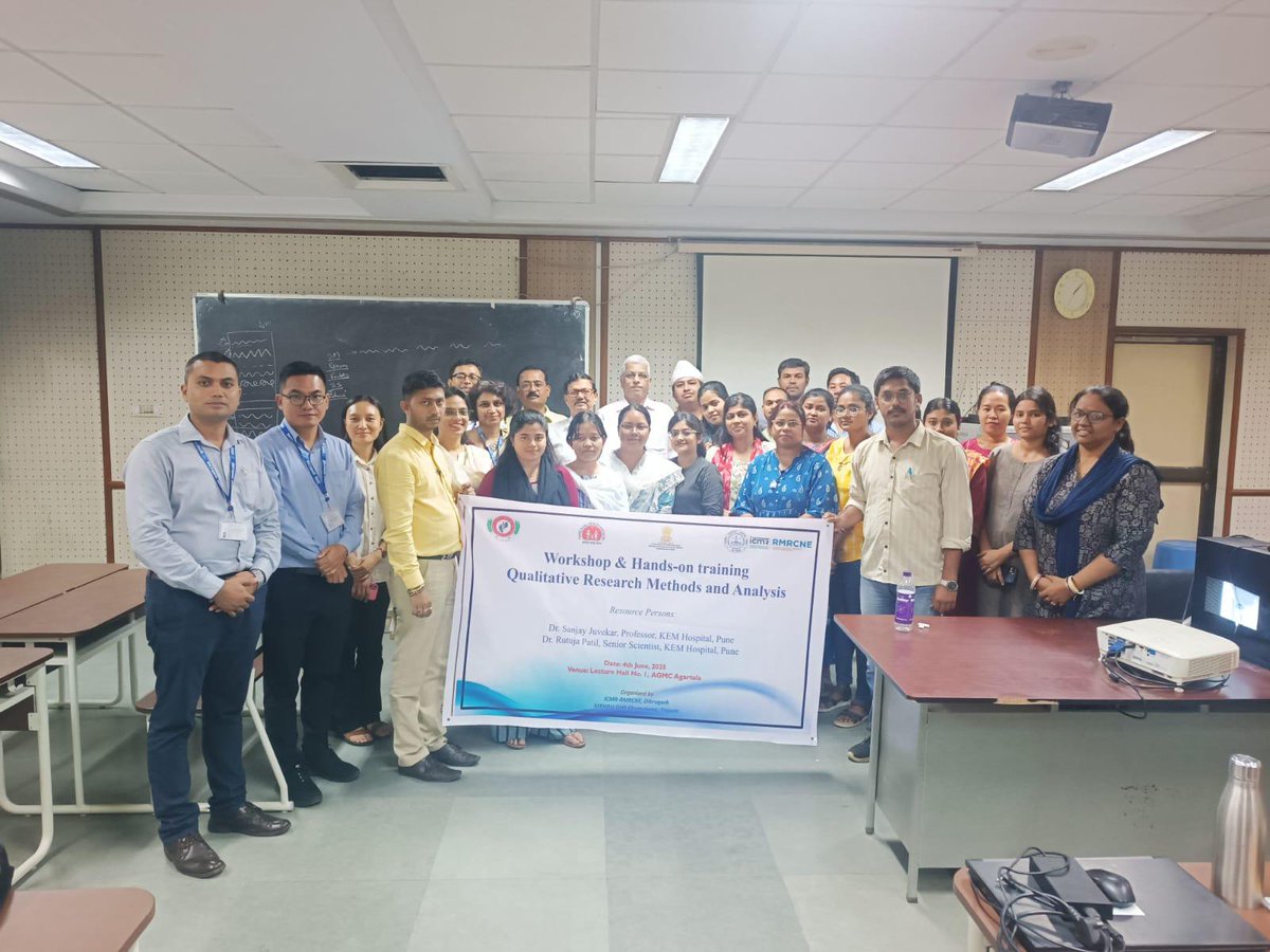 Qualitative Research Methods and Data Analysis workshop was organised by ICMR RMRCNE &amp; MRHRU Tripura on 3-4 June, 2025, with KEM Pune ICMR-CCoE experts, facilitated by DM Sepahijala and Principal AGMC, Tripura.