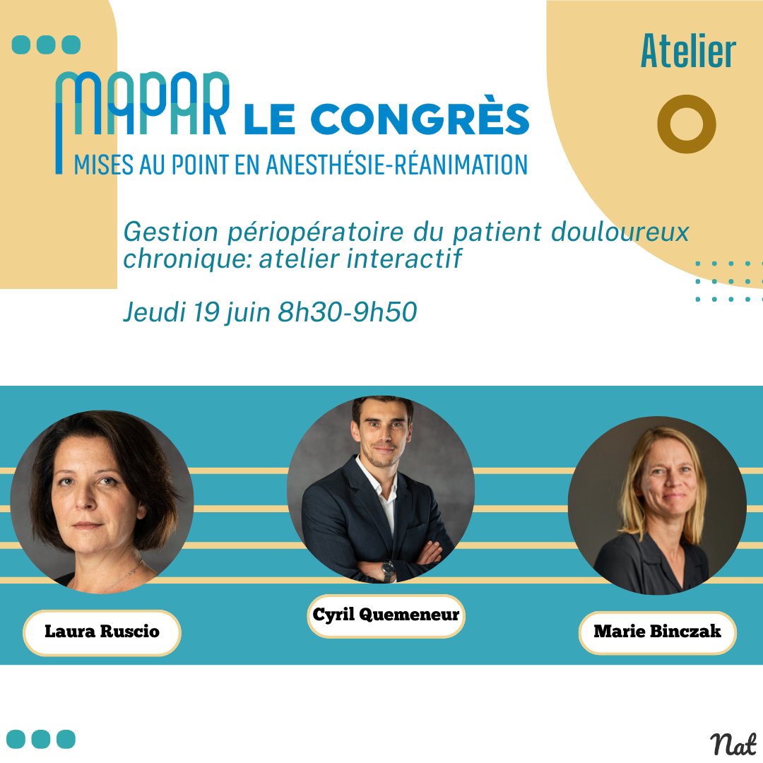 Un atelier interactif sur la Gestion du patient douloureux en périopératoire vous attend au Congrès du MAPAR le 19- 20 Juin 2025!

Place Limités!! Inscription sur le site: congres.mapar.org/index.aspx

#anesthesie #douleur #DouleurChronique #atelier #CongresMAPAR2025