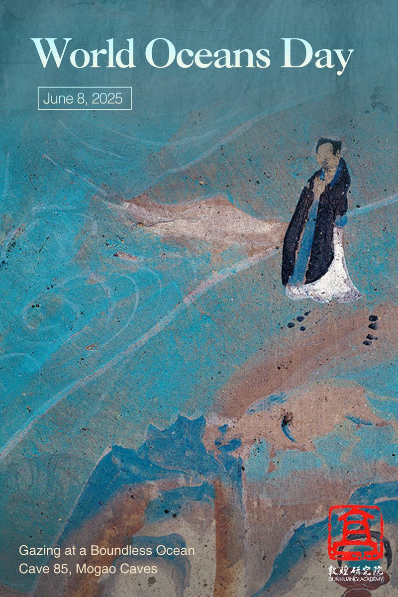 DunhuangAcademy's tweet image. On #WorldOceansDay, let’s ponder the awe that fuels us.
In a Tang Dynasty mural at #Dunhuang’s Cave 85, a solitary woman contemplates the vast ocean. Her stillness speaks to something eternal: awe, humility, and a deep connection to nature.
What does the ocean mean to…