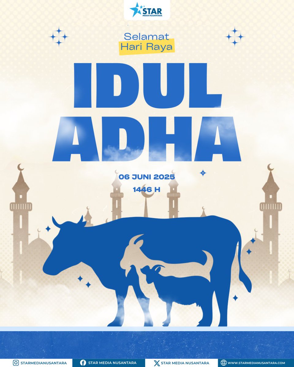 Selamat merayakan Hari Raya Idul Adha 1446 H/2025 M. 

Semangat berkurban, raih kebahagiaan temean teman semuanya 😇🤲

#SMNTALENT
#SMNChannel
#ManagementArtist
#TalentManagement