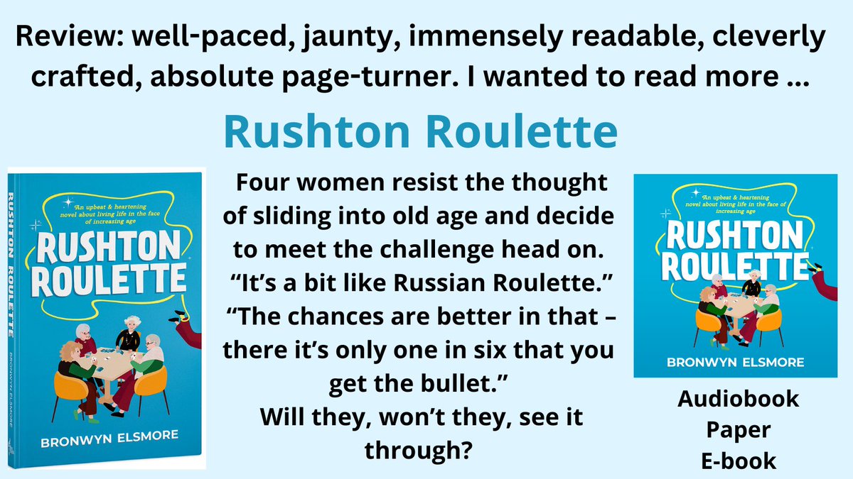 NEW ZEALAND novel -
RUSHTON ROULETTE
4 women draw lots in a challenge to increasing age
Print/ebook/audio/#FREEreadKU Amazon
#literaryfiction
amazon.com/dp/B0BDCH32F8/
