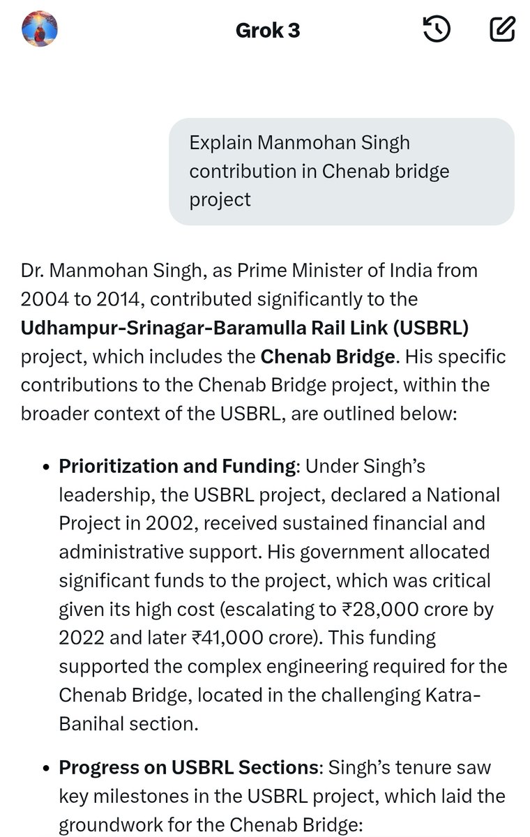 Vtxt21's tweet image. Thank you, Manmohan Singh ji &amp;amp; the UPA Govt, for playing a Significant role in constructing the Chenab Bridge

Thanks for giving the people of India &amp;amp; PM Modi a moment of happiness to celebrate

Salute to Visionary Leader Manmohan Singh ji 🫡

#ChenabBridge
