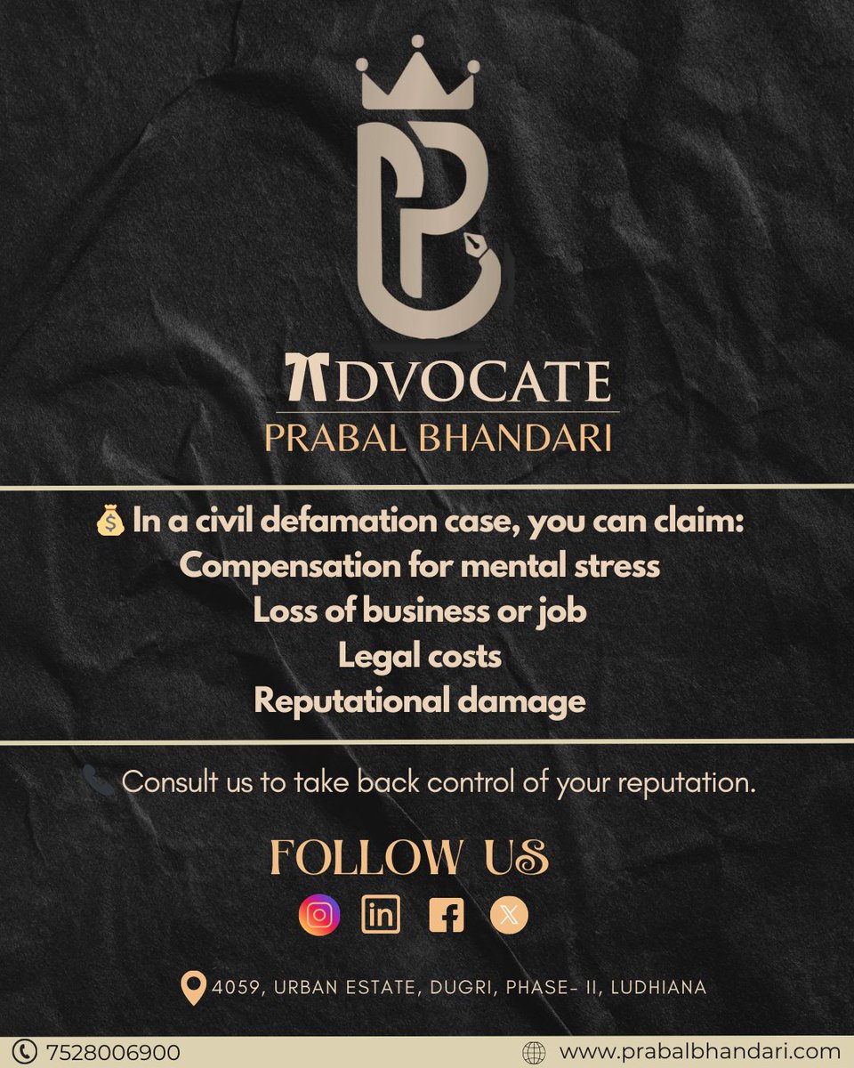 advpb14's tweet image. Someone Damaged Your Reputation? Here's How to File a Defamation Case!

📞 Facing defamation? Get legal help now!
📩 DM or Email: pb@labourlawlawyers.com

#DefamationLaw #ProtectYourReputation #IndianLaw #LegalAwareness #DefamationCase #FightForYourRights #KanoonWaleBhaiya