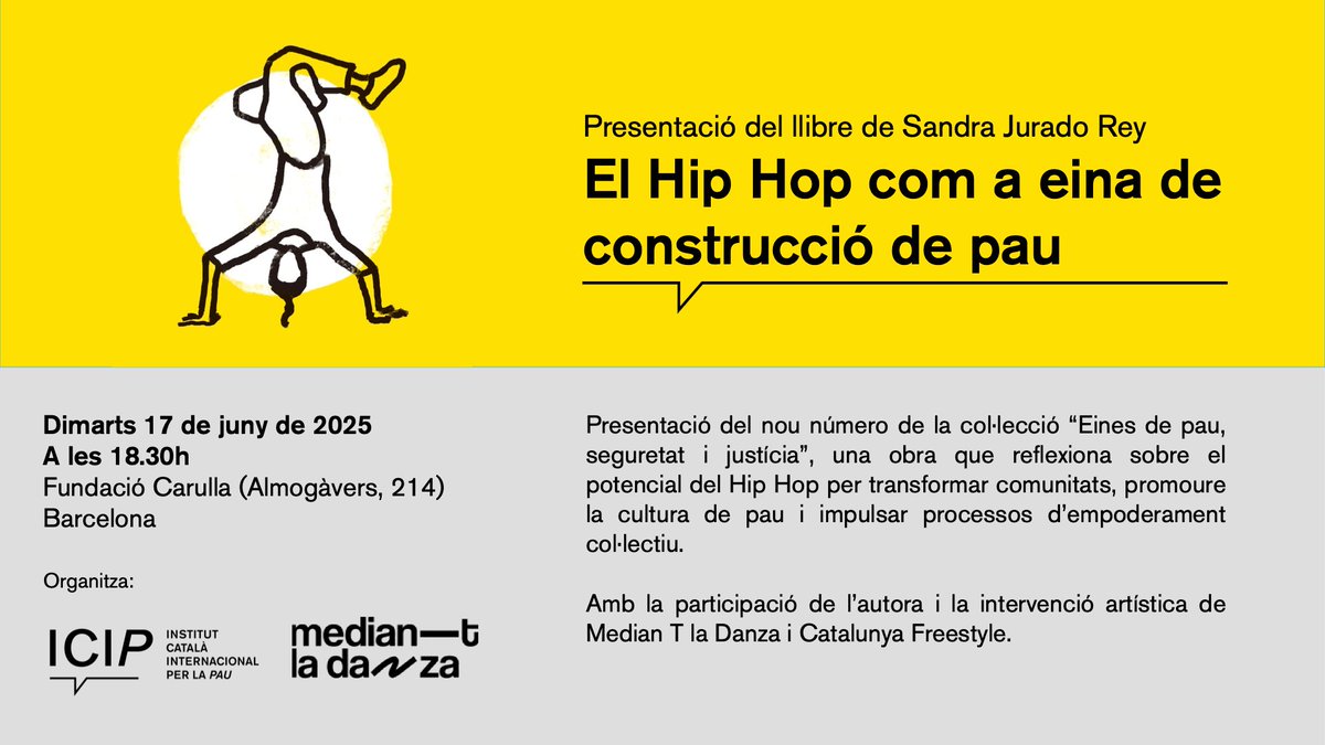 ICIP (@icipeace) on Twitter photo 🗣️Presentarem el llibre el proper dimarts 17 de juny a la <a href="/FundacioCarulla/">Fundació Carulla</a> en un acte amb participació de l'autora, Sandra Jurado Rey, creadora de #Mediantladanza
Si ens vols acompanyar, ets pots inscriure en aquest enllaç enllaç: icip.cat/ca/event/prese… 🗣️Presentarem el llibre el proper dimarts 17 de juny a la <a href="/FundacioCarulla/">Fundació Carulla</a> en un acte amb participació de l'autora, Sandra Jurado Rey, creadora de #Mediantladanza
Si ens vols acompanyar, ets pots inscriure en aquest enllaç enllaç: icip.cat/ca/event/prese…