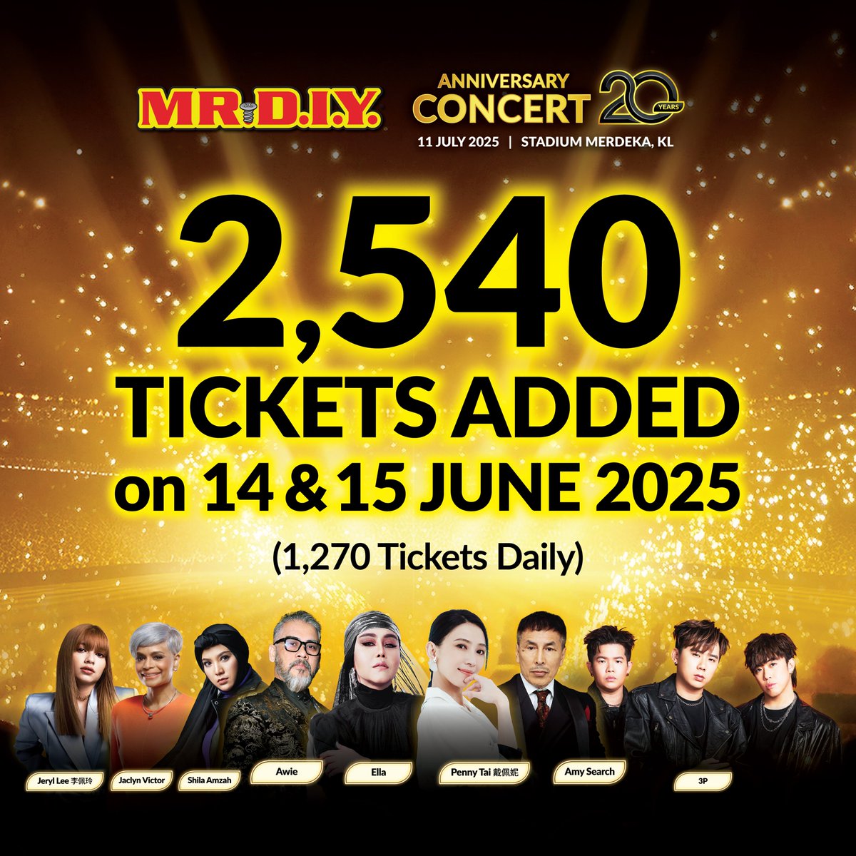 mrdiyMY's tweet image. Due to the overwhelming response we’ve been getting…
We’re adding 2,540 MORE concert tickets just for you!

This time, it’s happening for 2 DAYS ONLY:
📅 14 &amp;amp; 15 June 2025

Don’t miss your chance to grab the tickets. Let’s make unforgettable memories together at the…