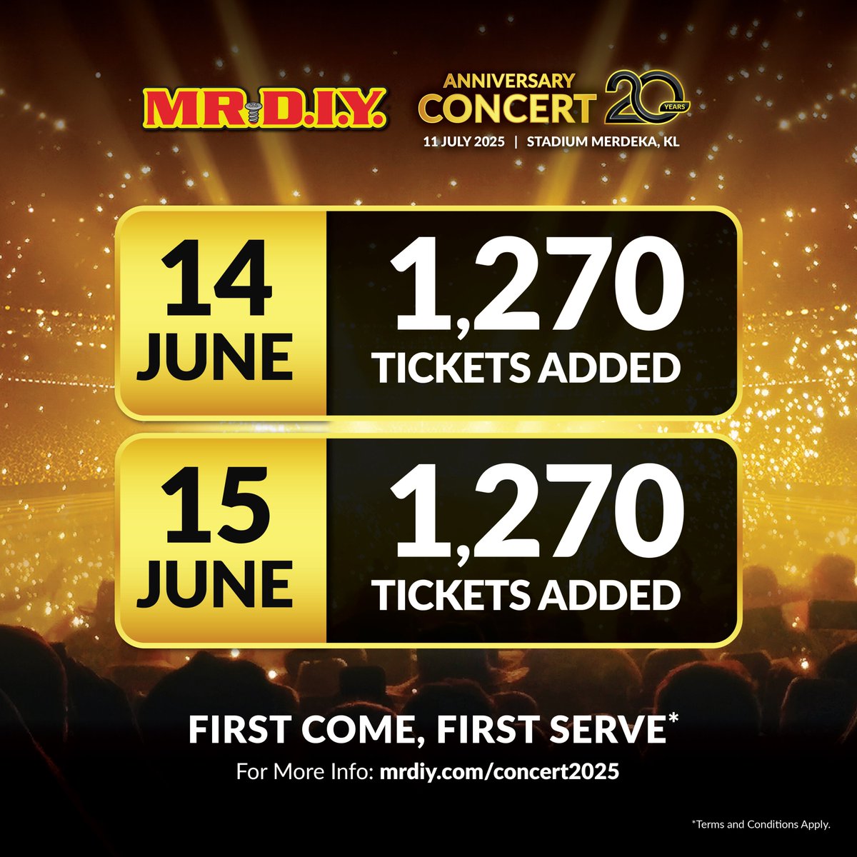 mrdiyMY's tweet image. Due to the overwhelming response we’ve been getting…
We’re adding 2,540 MORE concert tickets just for you!

This time, it’s happening for 2 DAYS ONLY:
📅 14 &amp;amp; 15 June 2025

Don’t miss your chance to grab the tickets. Let’s make unforgettable memories together at the…