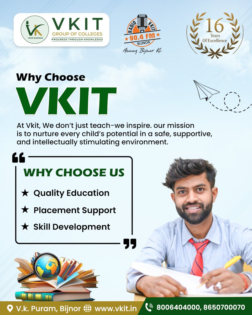 Vkitcollege's tweet photo. Your journey to success starts here!
At VKIT, we shape minds, build careers, and prepare you for a brighter tomorrow. �
.
.
#vkitgroupofcolleges #bijnorcity #vkitvibes #vkitgroupofcolleges #whychooseus #VKIT #bijnor 
[VKIT,  Vkit group of colleges, bijnor city, Why choose us] https://t.co/VL1EPDBVJF