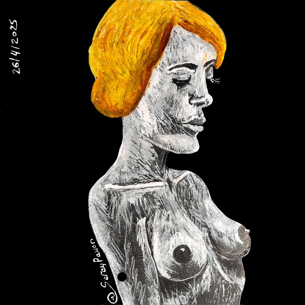 SarayPavon's tweet photo. Cara del #libretonegro 12x12cm 🙃
#ilustracion #ilustration #draw #dibujo #boceto #scketch #blackpaper #sketchbook #sketchbookblack #sketchbookdrawing #rotuladores #cuerpo #sensuallook #anatomía #saraypavon #vampiressahim #girl #woman #face #womanface #cara #drawing #sensual https://t.co/Zw5nWiGpxo