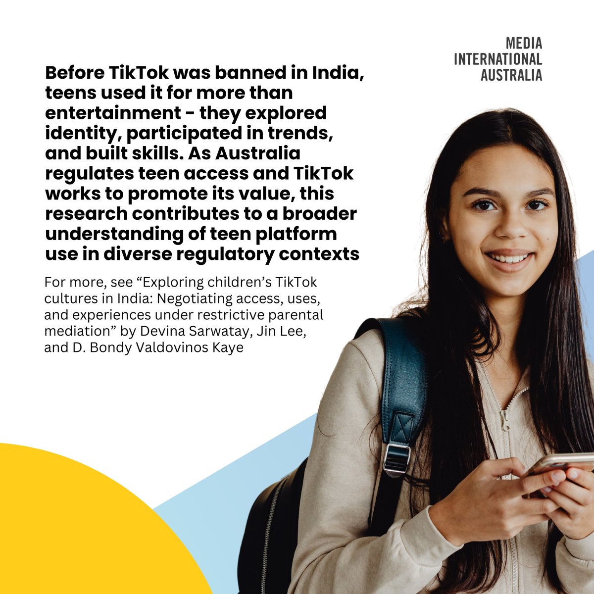 TikTok has launched an ad blitz ahead of the U16 social media ban. We look back at “Exploring children’s TikTok cultures in India” by Devina Sarwatay, Jin Lee &amp; D. Bondy Valdovinos Kaye to see how Indian teens used TikTok before their own infamous ban: 
journals.sagepub.com/doi/full/10.11…
