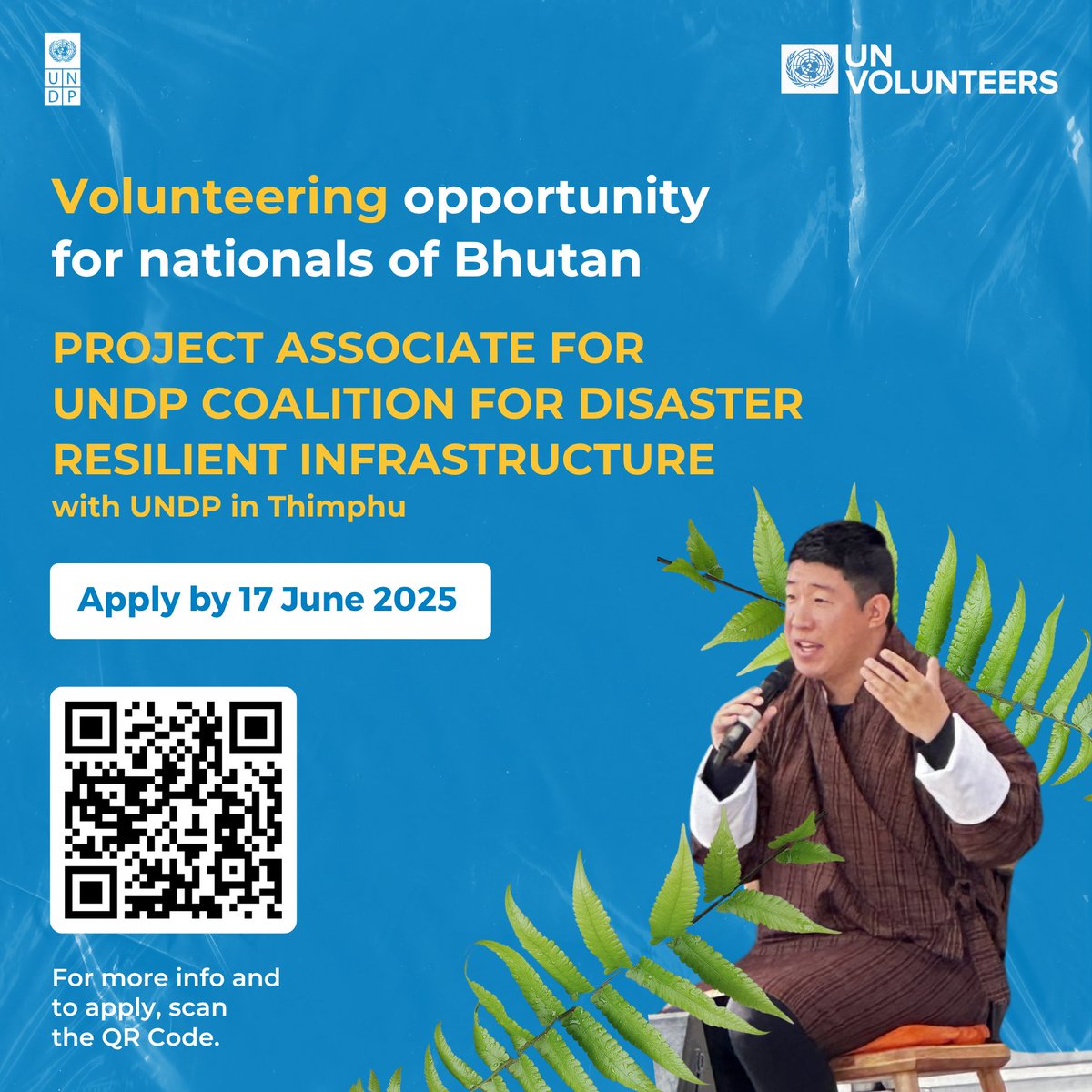 UNV Asia Pacific (@unvasiapacific) on Twitter photo 📣 🇧🇹 Have experience in project management, finance, or #climateaction? Put your skills to work with the UN! Become a National UN Volunteer Specialist with <a href="/UNDP_Bhutan/">@UNDP_Bhutan</a> to support disaster-resilient infrastructure and urban planning.
📌 Project Associate, CDRI project
📍 📣 🇧🇹 Have experience in project management, finance, or #climateaction? Put your skills to work with the UN! Become a National UN Volunteer Specialist with <a href="/UNDP_Bhutan/">@UNDP_Bhutan</a> to support disaster-resilient infrastructure and urban planning.
📌 Project Associate, CDRI project
📍