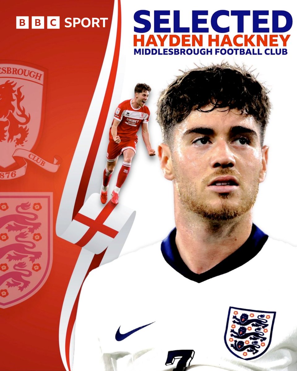 BREAKING 🚨 Middlesbrough's Hayden Hackney has been selected for England's UEFA U21 Championship squad 🏴󠁧󠁢󠁥󠁮󠁧󠁿🏆

#Boro | #UTB | #ENG | #BBCFootball