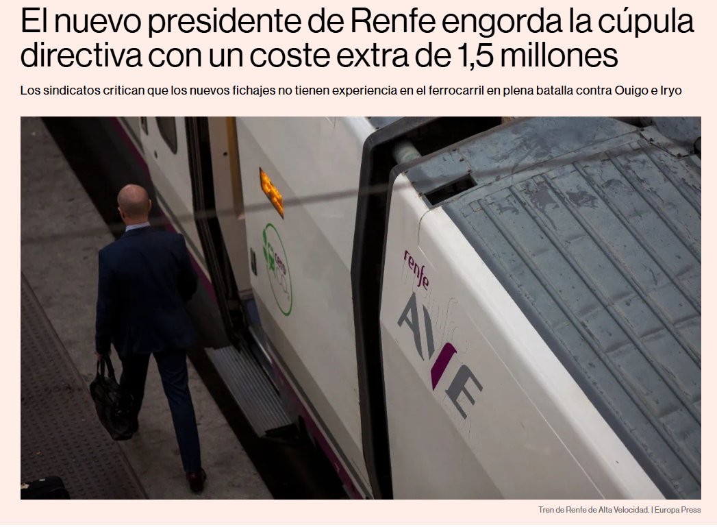 Creativa30's tweet image. El nuevo presidente de Renfe engorda la cúpula directiva con un coste extra de 1,5 millones.
Pero si los trenes funcionan de pena, nosotros no podemos quejarnos. Al homínido Oscar Puente, se la refanfinfla.