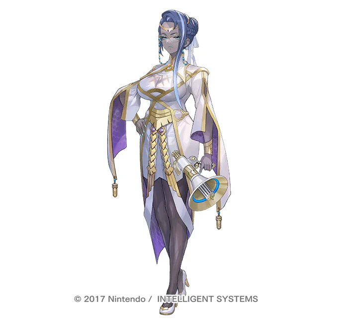 女神ヘイムダル(CVは内山夕実様)のデザインとイラスト担当させていただきました 眼鏡はテクノロジーの産物で遠くの情報を見せてくれるデータグラスのような感じなんです。 #FEヒーローズ #ファイアーエムブレム