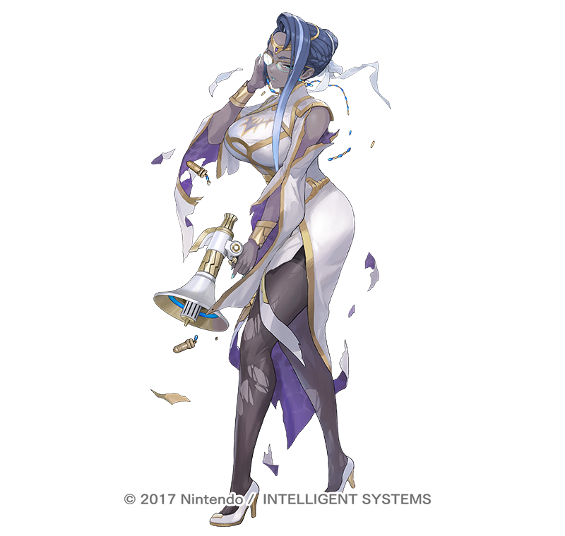 女神ヘイムダル（CVは内山夕実様)のデザインとイラスト担当させていただきました
眼鏡はテクノロジーの産物で遠くの情報を見せてくれるデータグラスのような感じなんです。

#FEヒーローズ 
#ファイアーエムブレム