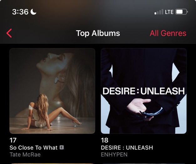 US ENGENEs have surpassed DARK:BLOODs peak by more than 15 spots 🥳🥳🥳
This is enhas first album to reach the top 20 on apple music US