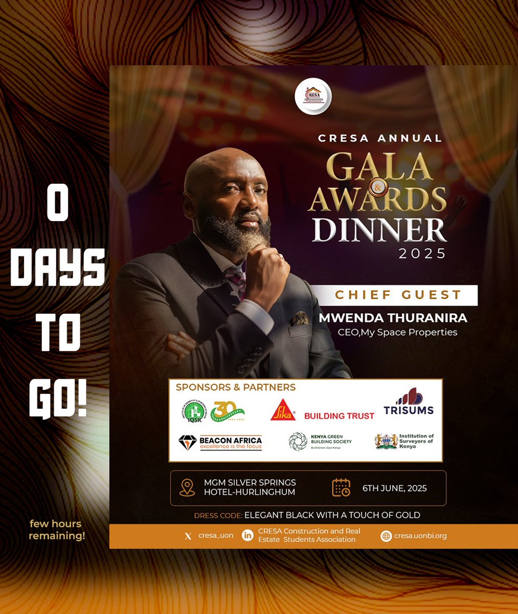 It's finally here!!!✨💯
See you all there!!!!!
<a href="/isk_kenya/">The Institution of Surveyors of Kenya</a> <a href="/OfficialKGBS/">Kenya Green Building Society</a> <a href="/OkowaNashon/">Okowa Nashon</a> <a href="/BeaconAfricaLtd/">Beacon Africa</a> <a href="/TrisumsInvest/">Trisums Investments</a> <a href="/IQSK_Official/">IQSK</a> <a href="/Sika/">Sika</a> <a href="/mwendathuranira/">Mwenda Thuranira</a>