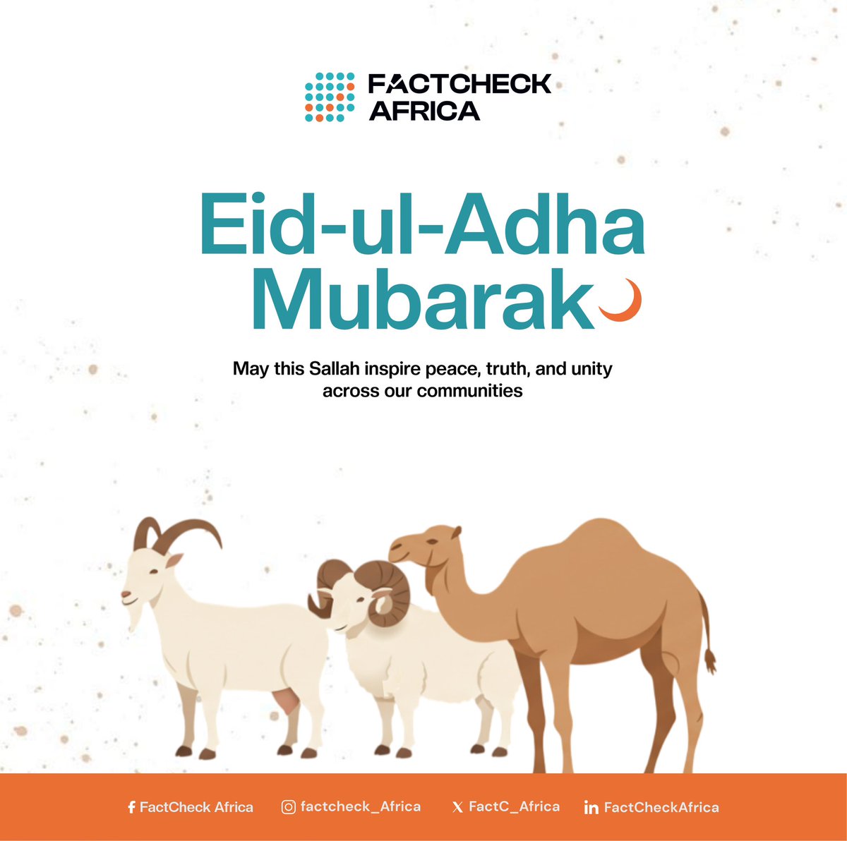 As we gather with family and friends this #Eid, let’s remember the power of words, and the importance of truth. ✨

Happy Sallah from your truth defenders at FactCheck Africa!🌙 

Together, let’s keep misinformation out of our communities.

#FactCheckingMatters #EidMubarak #hajj